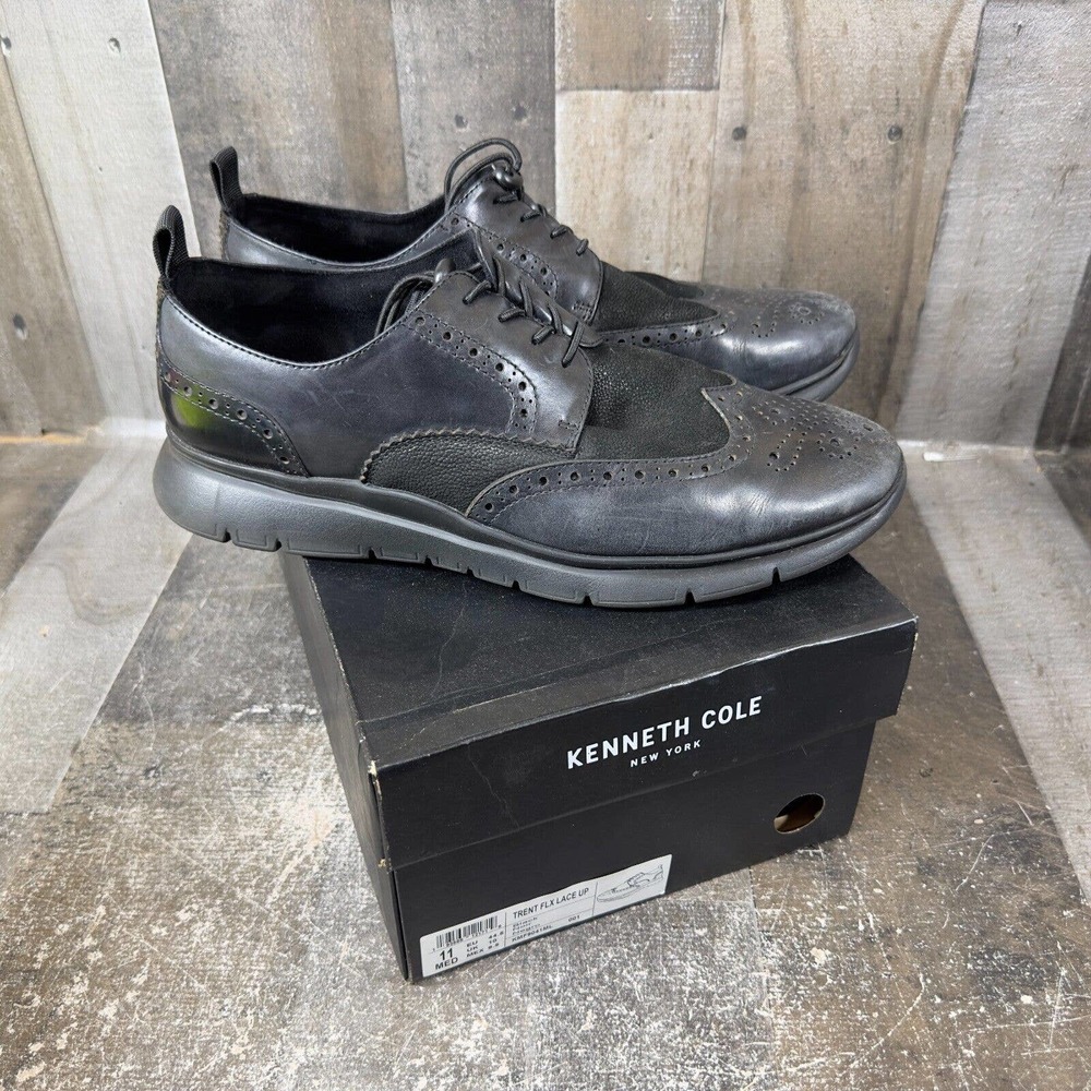 Kenneth Cole Mens Trent Black Wingtip Dress Shoes Size 11